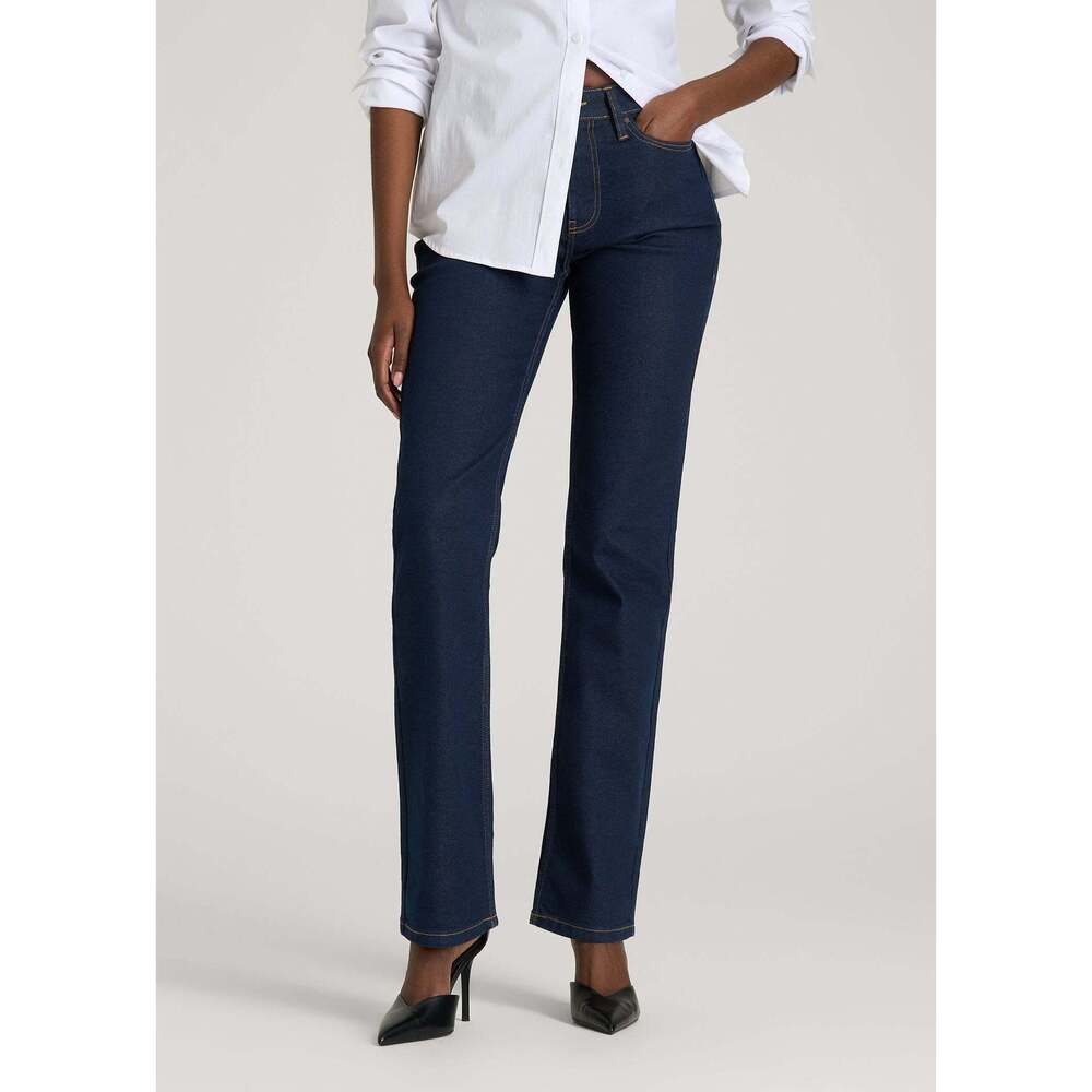 American Tall Mid-Rise Straight Fit Jeans for Tall Women in Deep Indigo Wash Siz